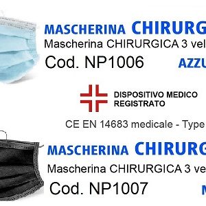MASCHERINA Chirurgica - Monouso - 3 Strati - dispositivo Medico registrato // Dpi - Antivirus - Protezioni vie respiratorie - EUITAZZZZ01A.S002.001A